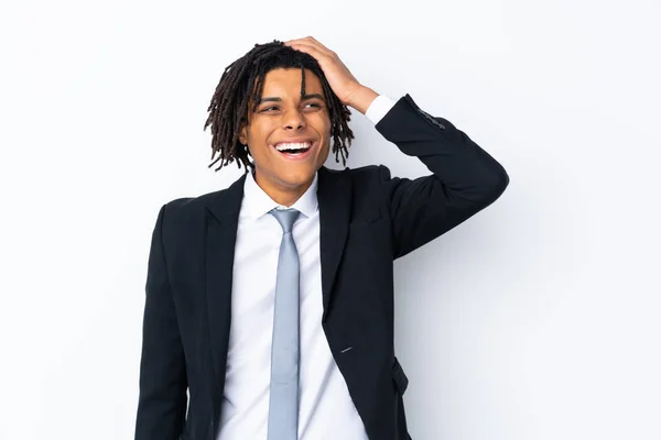 Jonge Afro Amerikaanse Zakenman Geïsoleerde Witte Achtergrond Lachen — Stockfoto