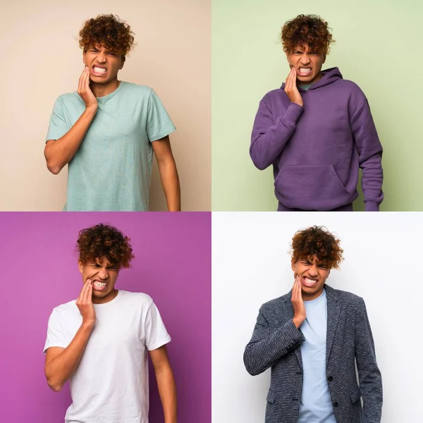 Conjunto Homem Afro Americano Com Dor Dente — Fotografia de Stock