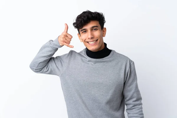 Junger Argentinischer Mann Über Isoliertem Weißem Hintergrund Mit Handygeste Rufen — Stockfoto