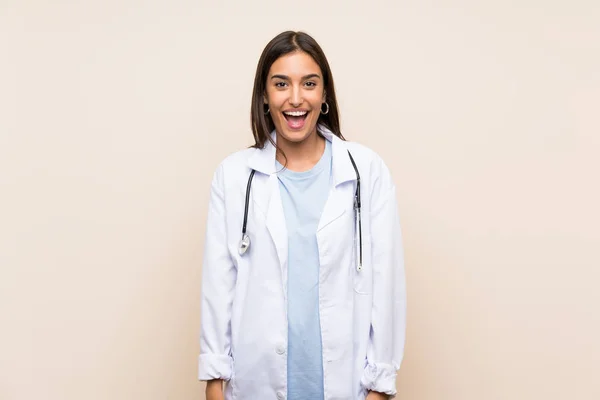 Young Doctor Woman Isolated Background Surprise Facial Expression — Stock Photo, Image