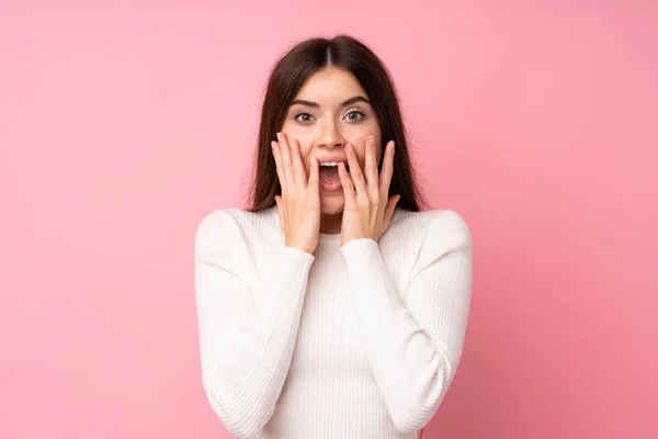 Young Woman Isolated Pink Background Surprise Facial Expression — Stock Photo, Image