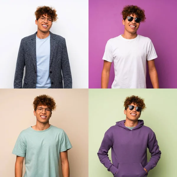 Conjunto Hombre Afroamericano Con Gafas Feliz —  Fotos de Stock