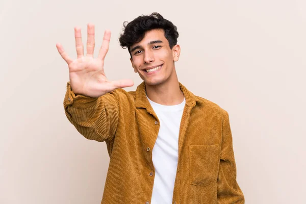 Mladý Argentinský Muž Přes Izolované Pozadí Počítání Pět Prsty — Stock fotografie