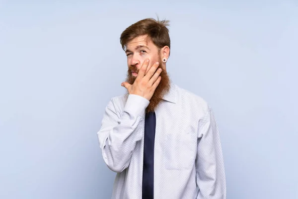 Geschäftsmann Mit Langem Bart Über Isoliertem Hintergrund Denkt Eine Idee — Stockfoto