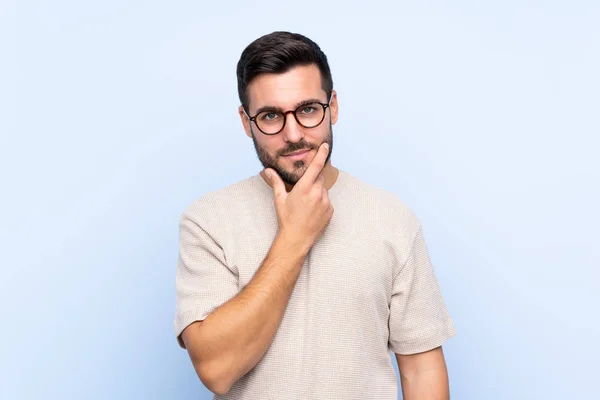 Young Handsome Man Beard Isolated Blue Background Thinking Idea — Stock Photo, Image