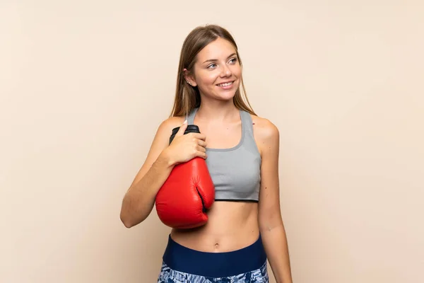 Mladý Blondýny Sport Dívka Přes Izolované Pozadí Boxerskými Rukavicemi — Stock fotografie