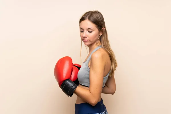 Young Blonde Sport Girl Isolated Background Boxing Gloves — ストック写真