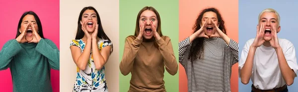 Frauen Die Schreien Und Etwas Ankündigen — Stockfoto