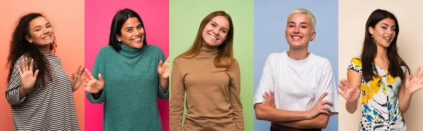 Set Van Vrouwen Glimlachend — Stockfoto