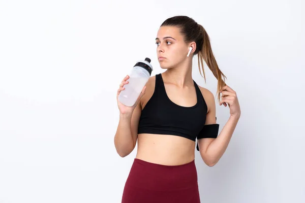 Teenager Sport Girl Isolated White Background Sports Water Bottle — 图库照片