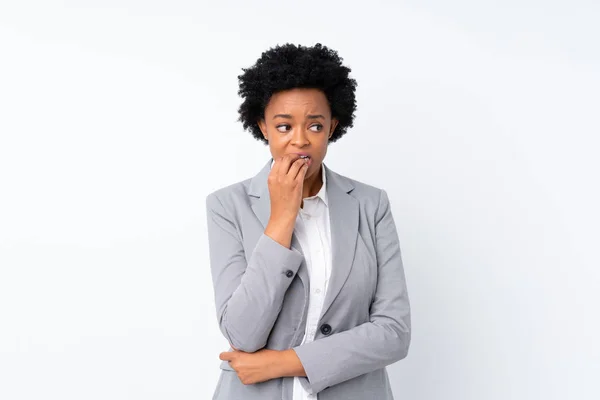 Africano Americano Mulher Negócios Sobre Isolado Fundo Branco Nervoso Assustado — Fotografia de Stock