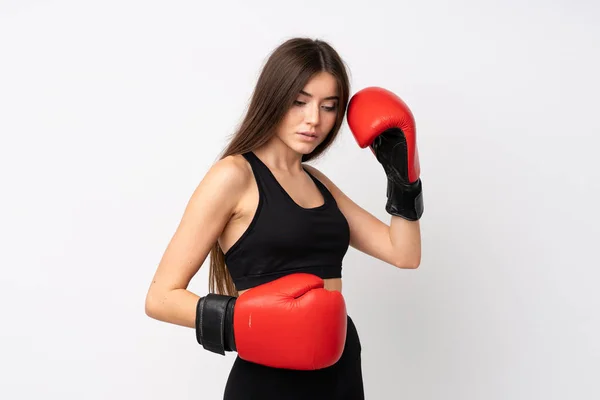 Young Sport Woman Isolated White Background Boxing Gloves — Stock Photo, Image