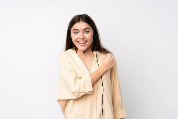 Young Telemarketer Woman Isolated White Background Celebrating Victory — Stock Photo, Image