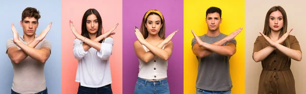 Conjunto Personas Sobre Fondo Colorido Haciendo Ningún Gesto — Foto de Stock