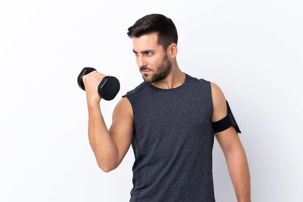 Joven Hombre Guapo Deporte Con Barba Sobre Fondo Blanco Aislado — Foto de Stock