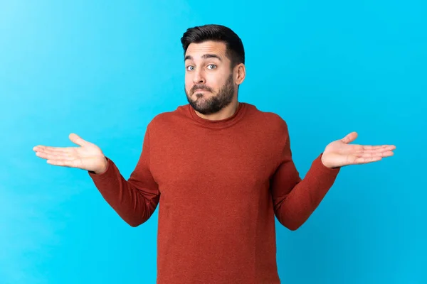 Young Handsome Man Beard Isolated Blue Background Having Doubts Confuse — Stock Photo, Image
