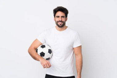 Sakallı yakışıklı bir genç, soyutlanmış beyaz bir geçmişi var, çok gülümsüyor.