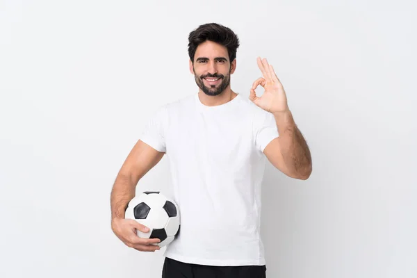 Giovane Bell Uomo Con Barba Sfondo Bianco Isolato Con Pallone — Foto Stock