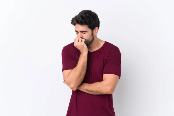 Jovem Homem Bonito Com Barba Sobre Fundo Branco Isolado Com — Fotografia de Stock