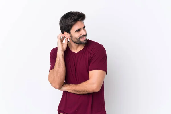 Giovane Bell Uomo Con Barba Sfondo Bianco Isolato Pensando Idea — Foto Stock