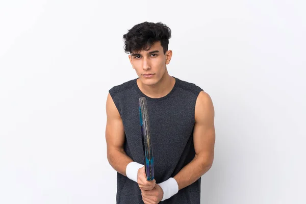 Tenis Oynayan Arjantinli Genç Bir Adam Izole Edilmiş Beyaz Arka — Stok fotoğraf