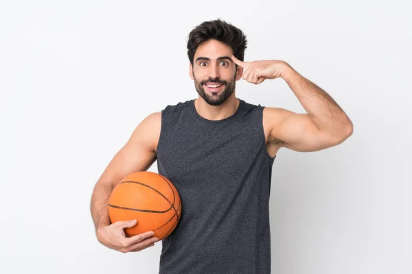 Jugador Baloncesto Hombre Con Barba Sobre Fondo Blanco Aislado Con —  Fotos de Stock