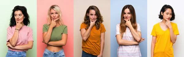 Conjunto Mujeres Sobre Pensamiento Colorido Aislado Del Fondo —  Fotos de Stock