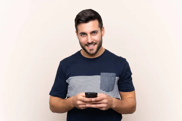 Junger Gutaussehender Mann Mit Bart Vor Isoliertem Hintergrund Sendet Eine — Stockfoto