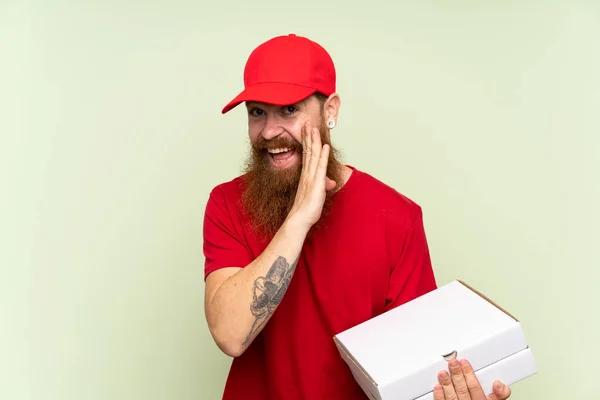 Delivery Man Long Beard Isolated Green Background Whispering Something — 스톡 사진