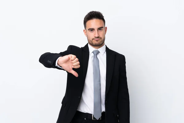 Joven Hombre Negocios Sobre Fondo Aislado Mostrando Pulgar Hacia Abajo — Foto de Stock