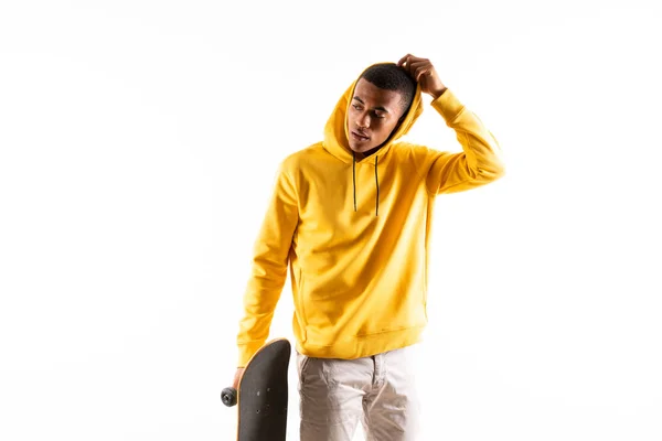 Afro American Skater Man Isolated White Background — Stok Foto