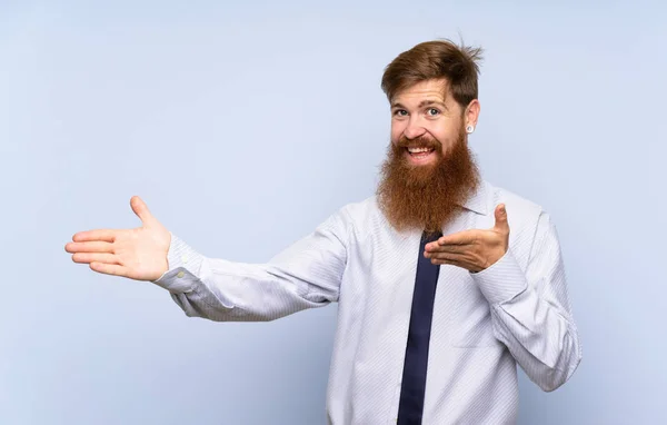 Geschäftsmann Mit Langem Bart Vor Isoliertem Hintergrund Der Die Hände — Stockfoto