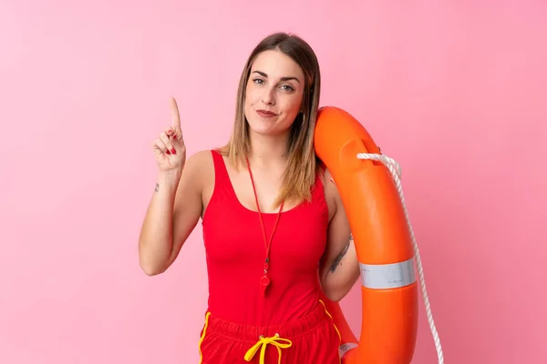 Lifeguard Woman Isolated Background Pointing Index Finger Great Idea — 스톡 사진