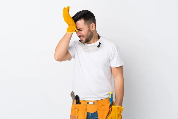 Craftsmen Electrician Man Isolated White Background Having Doubts Confuse Face — 스톡 사진