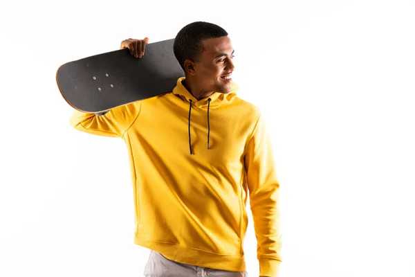 Afro American Skater Man Isolated White Background — Stok Foto