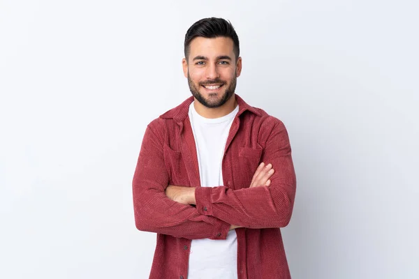 Jeune Homme Beau Avec Barbe Portant Une Veste Velours Côtelé — Photo