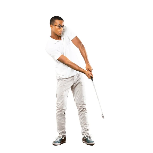 Volledige Schot Van Afro Amerikaanse Golfer Speler Man Geïsoleerde Witte — Stockfoto