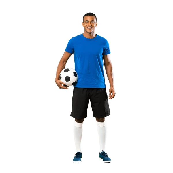 Tiro Completo Homem Jogador Futebol Afro Americano Sobre Fundo Branco — Fotografia de Stock