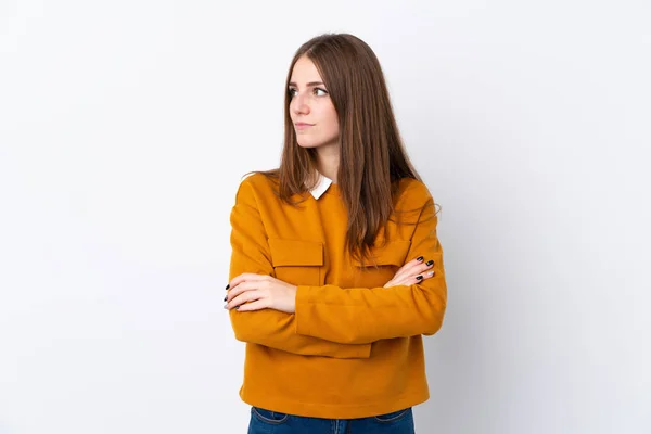 Mujer Joven Sobre Retrato Aislado Fondo Blanco —  Fotos de Stock