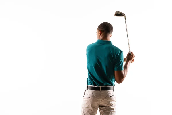 Afro Amerikaanse Golfer Speler Man Geïsoleerde Witte Achtergrond — Stockfoto