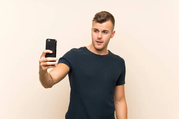 Young Handsome Blonde Man Isolated Background Making Selfie — Stock Photo, Image