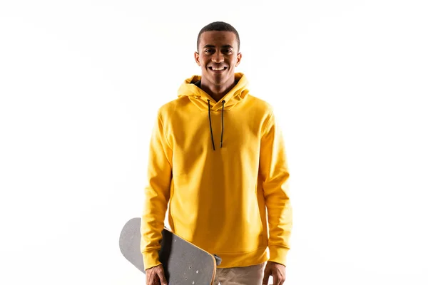 Afro American Skater Man Isolated White Background — Stok Foto