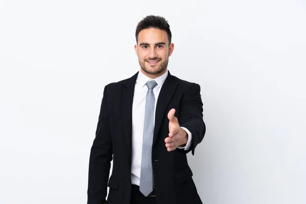 Young Business Man Isolated Background Handshaking Good Deal — Stock Photo, Image