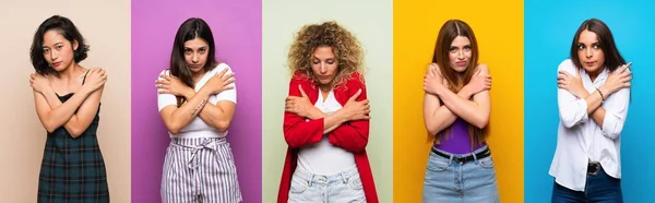Soyutlanmış Renkli Arka Planda Bir Grup Kadın Donuyor — Stok fotoğraf