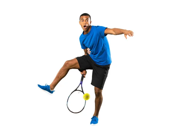 Full Length Shot African American Tennis Player Man Isolated White — Stock Photo, Image