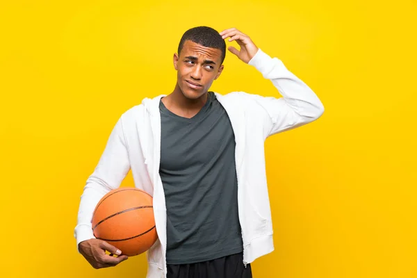 African American Basketball Player Man Having Doubts Confuse Face Expression — 스톡 사진
