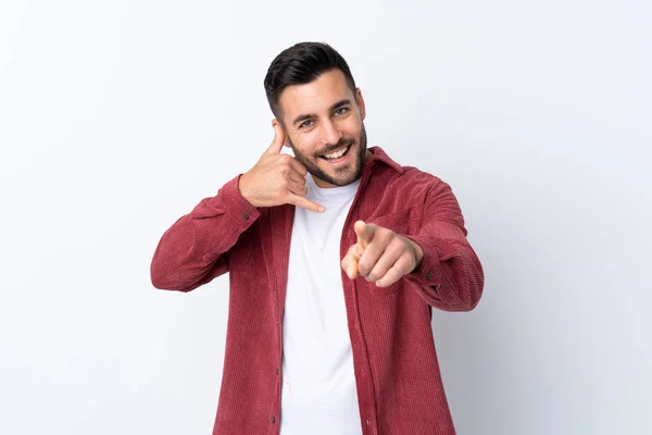 Jovem Homem Bonito Com Barba Vestindo Uma Jaqueta Veludo Sobre — Fotografia de Stock