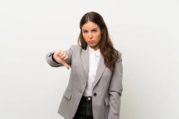 Young Business Woman Isolated White Background Showing Thumb Sign — ストック写真