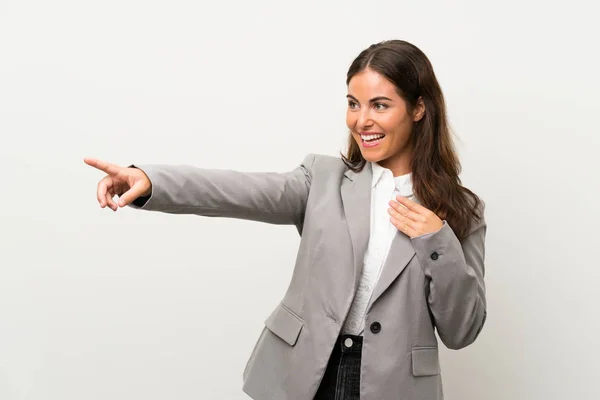 Young Business Woman Isolated White Background Pointing Finger Side — Stock Photo, Image