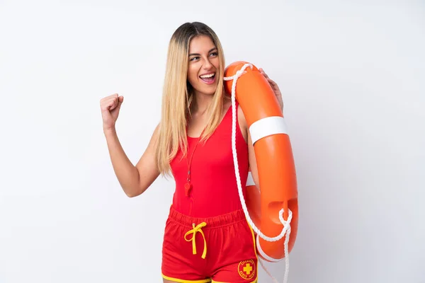 Lifeguard Woman Isolated White Background Celebrating Victory — 스톡 사진